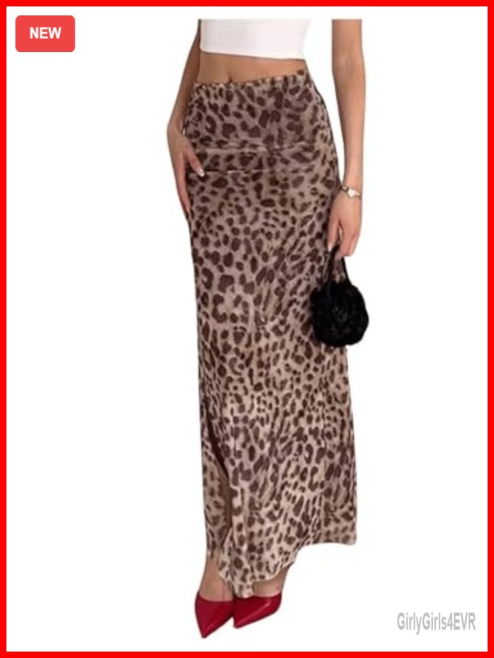 High Waisted Leopard Maxi Skirt Y2K Summer Floral Long Slit Skirt